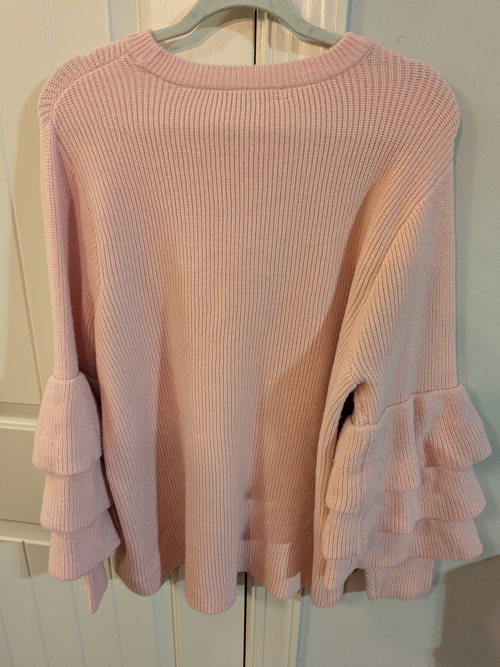 ELOQUILL Elements Plus Size 22/24 Peachy Pink Ruffle Bell Sleeve Sweater NWT - Picture 7 of 16